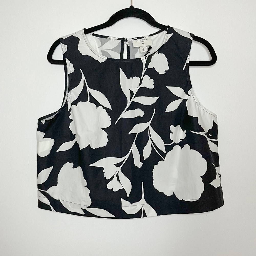 NWT Kate Spade Relaxed Black and White Floral Print Sleeveless Top